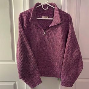 Madewell popover 3/4 Zip fleece sweater, Heathered pink and charcoal.